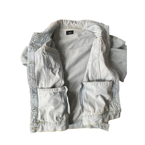VICI Light Wash Denim Jacket Women’s Casual Button Front Distressed Jean Coat - Picture 4 of 10